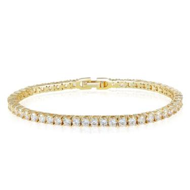 Imagem de MOFEIJEW Pulseira feminina clássica de tênis de zircônia cúbica banhada a ouro branco 14K de 3 mm, tamanho 15 a 19 cm, 7.5 inch, Latão, Zircônia cúbica