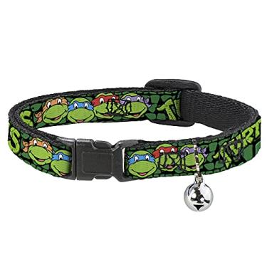 Imagem de Coleira para gatos Breakaway TMNT Tartarugas Ninja Group Faces Turtle Shell Preto Verde 20,3 a 30,4 cm de largura