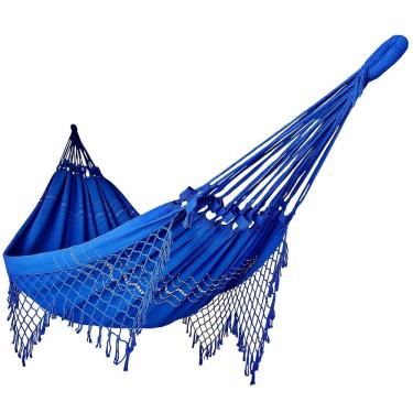 Imagem de Rede de Dormir Casal Balanço de Algodão Reforçada 3,80m x 1,50m Azul Royal