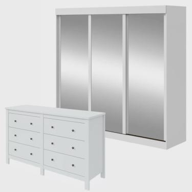 Imagem de Conjunto de Guarda-roupa 3 Portas 3 Gavetas Saion Plus Super Glass e Cômoda 6 Gavetas Maggiore