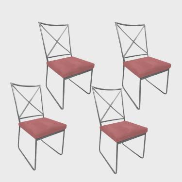 Imagem de Kit 04 Cadeiras Sala de Jantar Escritório Office Clark Industrial Ferro Prata Suede Rose Gold - Ahz Móveis