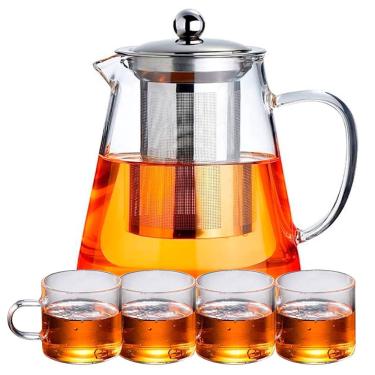Imagem de Conjunto Bule Chaleira Infusora Vidro 950Ml 4 Xícaras Glass