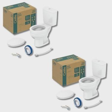 Imagem de Kit 2 Vaso Sanitário com Caixa Acoplada e Assento Soft Close Acesso Confort Celite Branco
