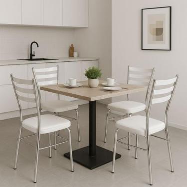 Imagem de Cadeira de Cozinha com reforço cromada assento grosso branco confortáv