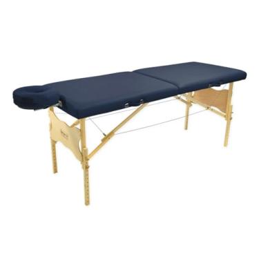 Imagem de Maca Profissional Portátil Antares Legno – 65 cm de largura, Altura Regulável, Capacidade para Até 300kg (Azul Escuro)
