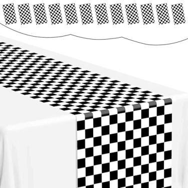 Imagem de mwellewm Toalha De Mesa Xadrez Plástico Com 12 Peças, 14X108 Polegadas, Descartável Preta E Branca Para Dois, Decoração Tema Corrida Rápida, Festa Aniversário, Suprimentos Eventos