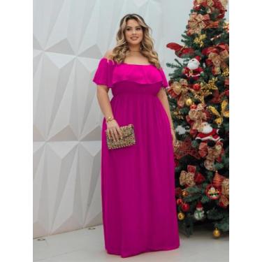 Imagem de Vestido Longo Plus Size Ombro a Ombro Ajustável Fenda Lateral Casual E