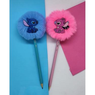 Imagem de 02 Lápis de escrever pompom Stich e Angel Dia dos Professores dia das crianças professora lembrancinha presente material