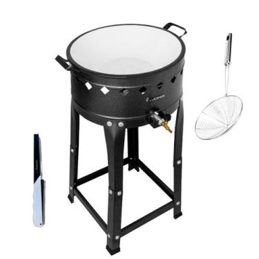 Imagem de Fritadeira Industrial Fogão a gás Pasteleiro Com Tacho esmaltado escum