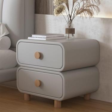 Imagem de ZDJZMGZ Mesa de cabeceira com 2 gavetas, mesa de cabeceira para quarto, fácil de montar, pequeno armário de armazenamento com alça amarelo claro 40 cm/15,7 pol