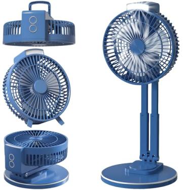 Imagem de Ansee Ventilador portátil para viagens, ventilador de mesa recarregável de 18 cm com gancho de pendurar leve, altura ajustável e cabeça removível, ventilador de mesa USB para barracas, acampamento