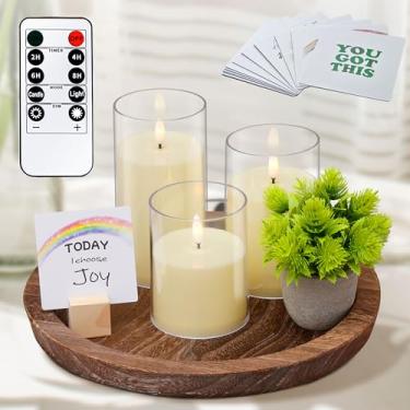 Imagem de Rustic Charm Co. Conjunto de decoração de fazenda com velas sem chama, bandeja de madeira, mini suculentas e cartões inspiradores - controle remoto, 3 pilhas AAA operadas (pilhas não incluídas)