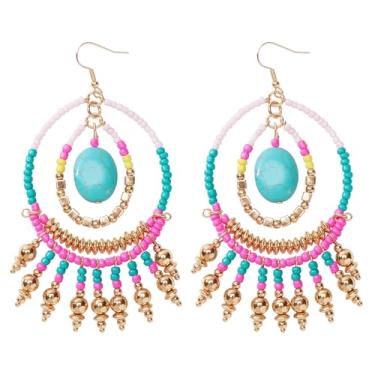 Imagem de BOCAR Brincos de argola multicoloridos feitos à mão com pingente de sementes para mulheres, brincos de borla, bijuterias, presentes (BER-1228), standard, Acrílico, Sem pedra preciosa