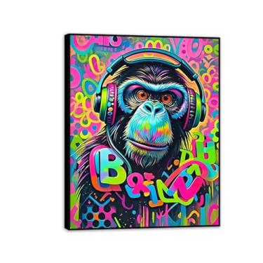 Imagem de Macaco gorila animal pintura inspiradora imagens pôsteres impressões arte legal macaco abstrato impressão em tela banksy arte de parede para sala de estar escritório decoração de parede 50 x 40 cm (20