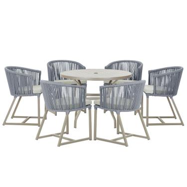 Imagem de Mesa com 6 Cadeiras de Jantar Roma 120cm e Noronha em Alumínio