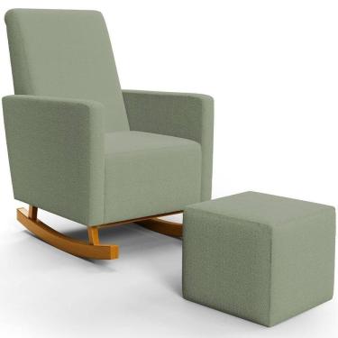 Imagem de Poltrona De Amamentação Com Balanço E Puff Ravena W01 Bouclê Oliva - Lyam Decor