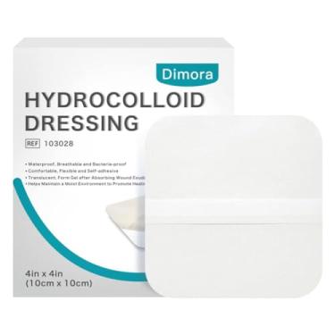 Imagem de Dimora Curativo Hidrocolóide 4" X 4" para Tratamento de Feridas, Pacote de 10 Bandagens Grandes com Autoadesivo para Escaras, Queimaduras, Bolhas, Cuidados com Acne, Superabsorvente para Cura Rápida