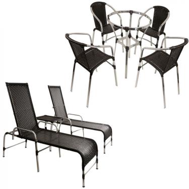 Imagem de Kit Cadeiras E Mesa Com Espreguiçadeiras Em Alumínio Preto