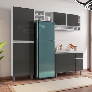 Imagem de Armário De Cozinha Moldulado Atenas 9 Portas E 1 Gaveta Doce Sonho Móveis Cor Branco/Cinza Brilho