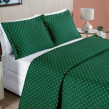 Imagem de Kit Cobre Leito Espanha Casal Queen 03 Peças 200 Fios Matelado White Line - Verde Esmer...