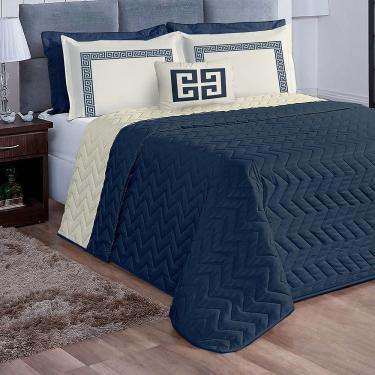 Imagem de Kit Cobre Leito Casal Queen Tunes 07 Peças Microfibra Dupla Face Matelado - Marinho Com...