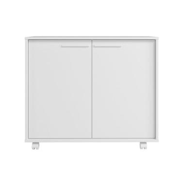 Imagem de Balcão Em Mdp Com 2 Portas 2 Prateleiras E 4 Pés Com Rodízios Brv Móveis Branco
