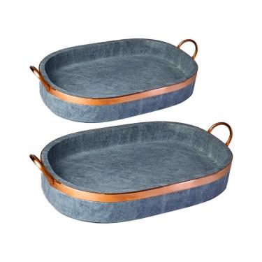 Imagem de Kit 2 Travessa Oval Para Porção Alça Cobre Pedra Sabão P E M