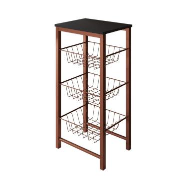 Imagem de Fruteira De Chão Cozinha Montada Aço Cobre Tampo Preto Roma - Cor: Preto