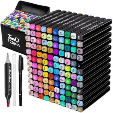 Imagem de Estojo Caneta Marcador Touch para Colorir Desenho Boobie Goods Profissional, Ponta Dupla, Codificados por Cores, Caixa de Bônus marcadores artisticos, Canetinha Coloridas para Boobie Goods (120 Cores)