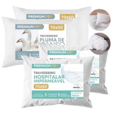 Imagem de Kit 2 Travesseiro Pluma de Ganso Com Protetor Impermeável Antialérgico