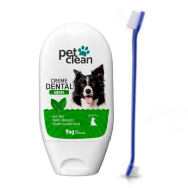 Imagem de Pasta de Dente Sabor Menta Pet Clean e Escova de Dente para Higiene Bucal de Cães