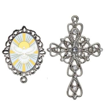 Imagem de Crucifixo Arabesco Terço de Noiva Relicario Pomba Divino Espirito Peça