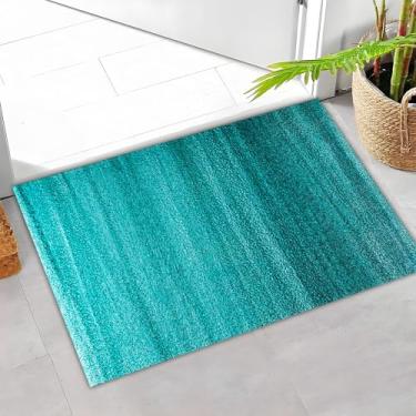 Imagem de Darkyazi Tapete de porta colorido 60 cm x 90 cm à prova d'água e resistente a manchas, tapetes de baixo perfil, tapete antiderrapante de PVC para entrada externa/interna/cozinha (azul)