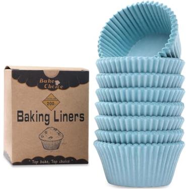 Imagem de Bake Choice 200 peças de forros de cupcake azuis padrão para assar, embalagens de cupcake de qualidade alimentar, forros de muffin de pergaminho à prova de gordura forros de muffin de Natal para