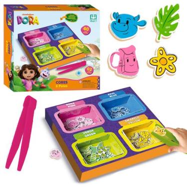 Imagem de Brinquedo Educativo Dora Aventureira Cores & Potes Com 40 Peças E Pinç