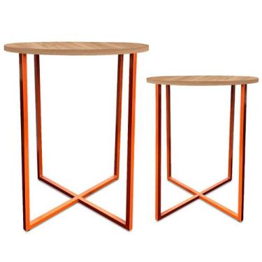 Imagem de Mesa De Canto Dupla Gana Redonda Decoração Para Sala Cobre/Jade - Genu