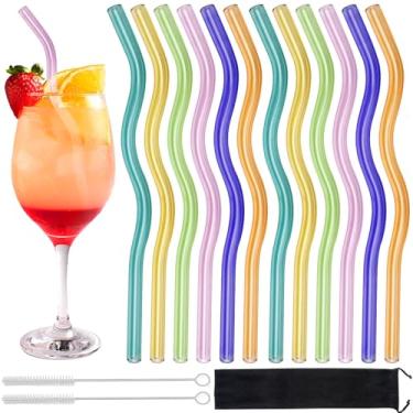 Imagem de LINALL Conjunto de canudo de vidro ondulado, 12 peças, canudos coloridos reutilizáveis com escova de limpeza para copos, Tervis, frascos de pedreiro, bebidas frias ou quentes, milk shake, chá, café