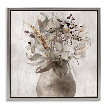 Imagem de Stupell Industries Vaso rústico de ervas campestre cinza emoldurado em tela flutuante design de arte de parede por Val Rhodes, 45,7 x 45,7 cm