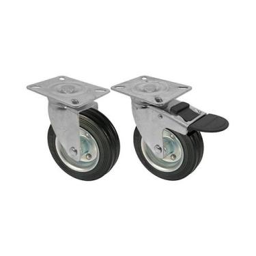 Imagem de Kit 2 un roda rodízio giratório trava borracha maciça 4 pol - AJAX