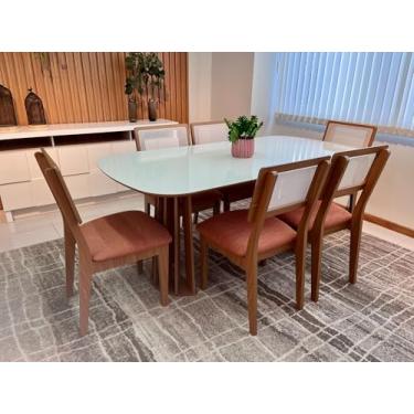 Imagem de Dalla Costa, Conjunto Mesa com 6 Cadeiras de Jantar Encosto Tela 100% MDF Off White Veronese Dalla Costa