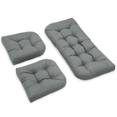 Imagem de Olliwand Conjunto de 3 almofadas para cadeira de vime, antiderrapantes/impermeáveis, almofadas para móveis de pátio, almofadas de móveis de exterior tufadas 12 cm extra grossas (cinza escuro, 44 x 19)