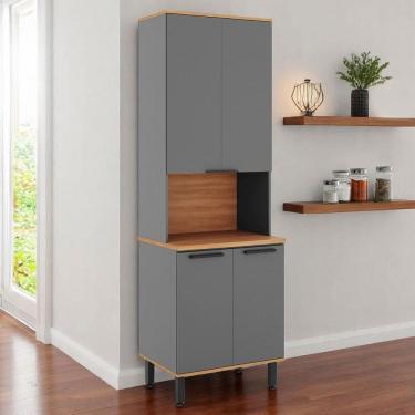 Imagem de Paneleiro Castanha 4 Portas 3 Prateleiras Cinza/Freijó - Telasul