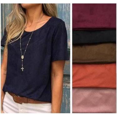 Imagem de blusa feminina suede manga curta basica lisa - MODA FILO, Marrom, P