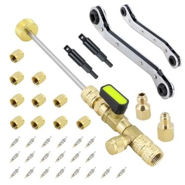 Imagem de Ferramenta de instalação de removedor de núcleo de válvula e conjunto de chaves de serviço com adaptador de latão SAE de tamanho duplo 1/4 e 5/16 compatível com equipamento de refrigeração doméstica