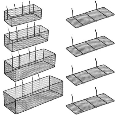 Imagem de Hicarer Conjunto de 8 cestas e estantes de placa de pegboard, ganchos de pegboard, cestas de prateleira de arame estilo quadrado, para organizar ferramentas, bancada, acessórios, armazenamento de