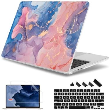 Imagem de May Chen [Novo padrão 2025] para MacBook Air 13,5 polegadas Capa M2 M3 M4 Chip Modelo: A2681 A3113 A3240, versão 2022-2025, capa rígida com protetor de tela e película de teclado - textura mármore