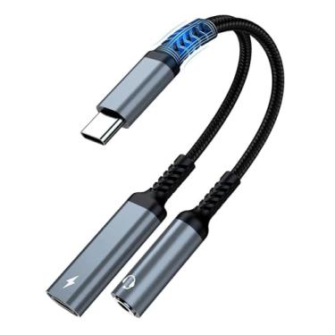 Imagem de JORDINO Adaptador de fone de ouvido USB-C de 0,15 m, USB C para entrada de microfone AUX com carregamento rápido PD 60W para estéreo, fones de ouvido, compatível com smartphone, laptop, tablet
