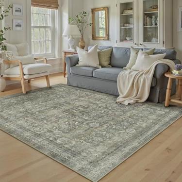 Imagem de WondRg Tapete de área neutra lavável 12 x 18 cm para sala de estar, floral, antiderrapante, tapete vintage, tradicional, resistente a manchas, quarto, cozinha, sala de jogos, escritório, sala de