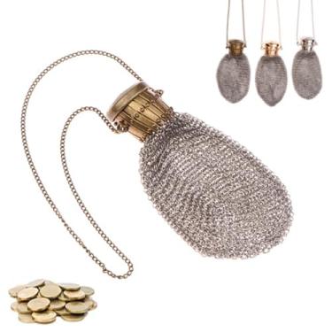 Imagem de Cowenhey Porta-Moedas Inglês Feito À Mão Da Década De 1920 - Carteira Vintage Malha Dupla Metal Com Tampa Giratória E Fecho, Acessório Raro Colecionável Prata Antiga, Moderno (Cor Bronze)