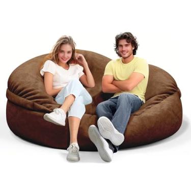 Imagem de Cadeira de pufe para adultos de 1,8 m, capa macia removível para quarto de adolescentes/meninas, poltronas fofas gigantes de chão redondo (sem enchimento, café profundo)